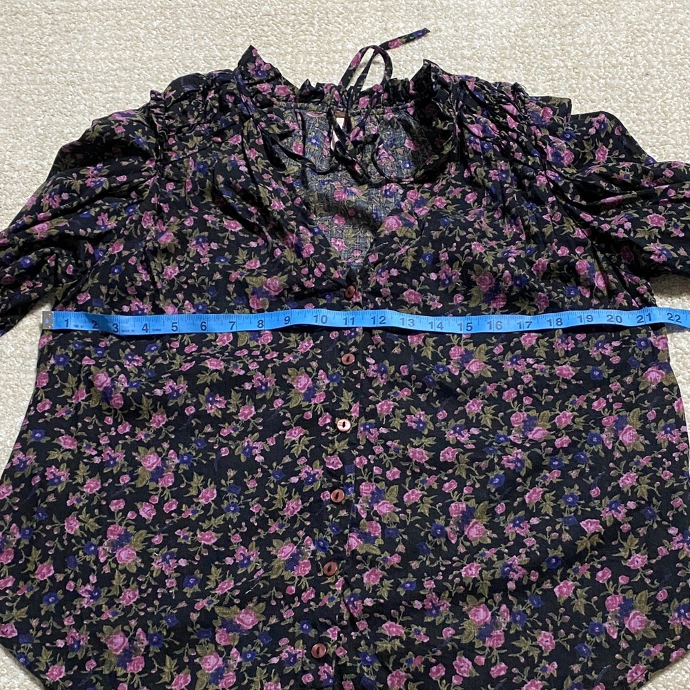 Free People Black and Purple Floral Blouse  Size S 100% Cotton - Picture 12 of 15